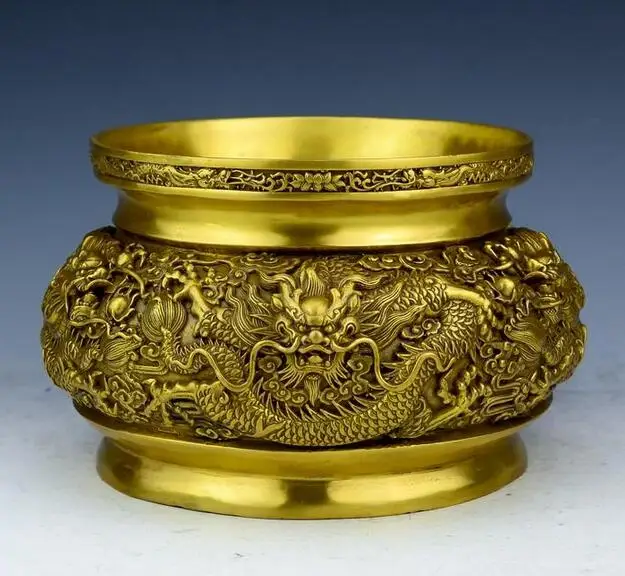 

Collection fine workmanship brass nine dragon Incense burner