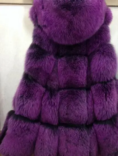 Новое поступление, утепленный жилет из натурального Лисьего меха с капюшоном, теплое Женское зимнее пальто из натурального меха, женское модное Роскошное однотонное Женское пальто - Цвет: Фиолетовый