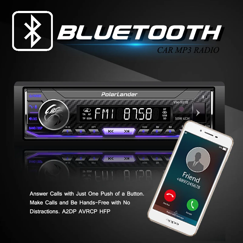 Автомагнитола 1 Din со съемным RDS стерео аудио Bluetooth Siri Assistant FM/AUX/USB/SD автомобильный