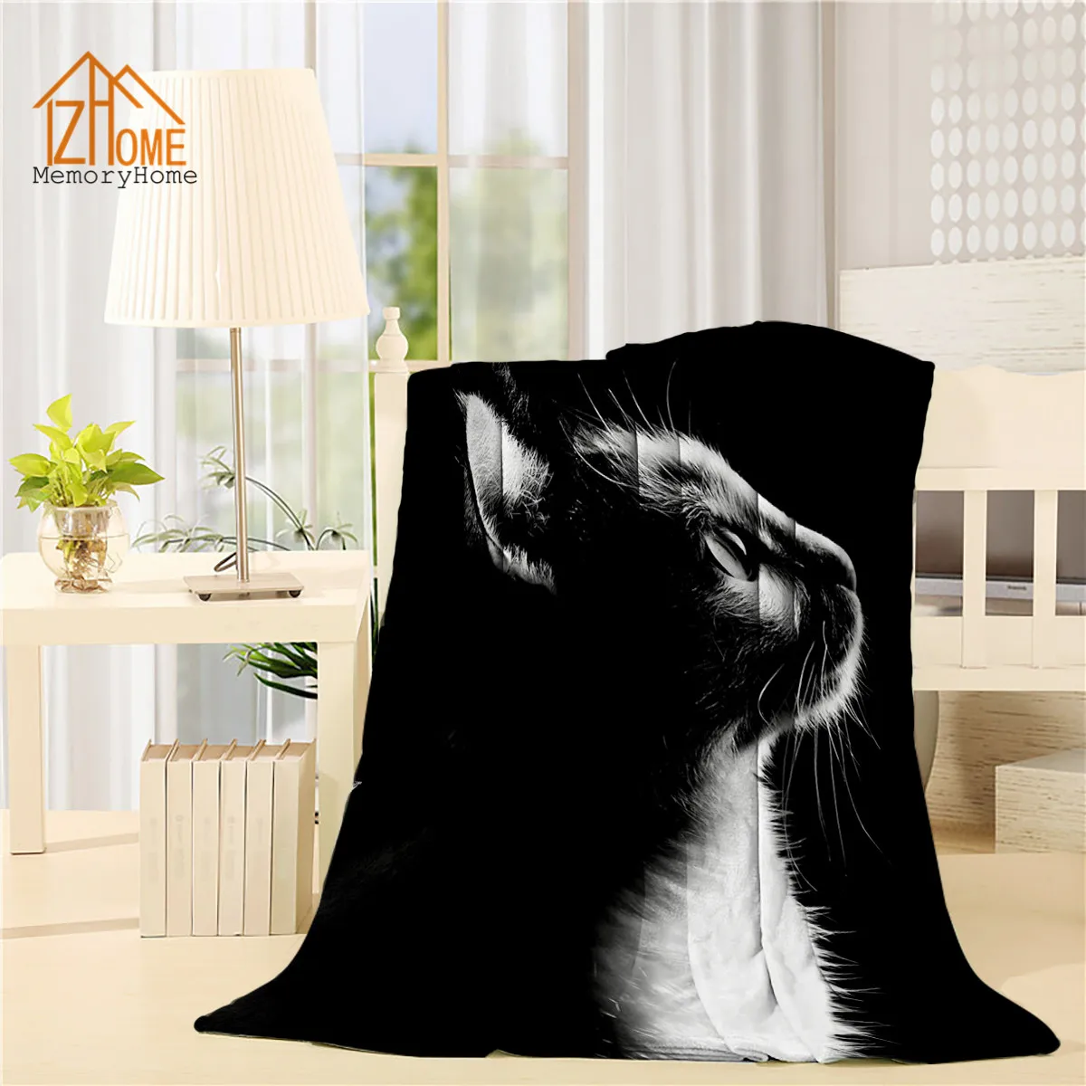 

Memory Home Personalized Fleece Blanket Throw Custom Creative Design Cat Pattern Baby Adults Super Warm Bed Black Blanket