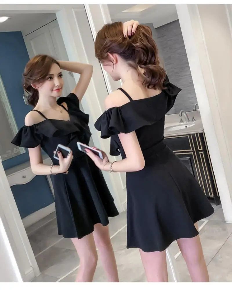 2018 NEW  Arrivals Women Summer 2018 NEW  Off Shoulder  Camisole  Dress  strapless  High waist skirt Mini   Dress Free shipping