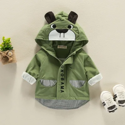 Г. Весенне-осенние куртки для маленьких мальчиков и девочек блейзер для младенцев, Верхняя одежда куртка с рисунком милого медведя для малышей Детская одежда От 0 до 2 лет - Цвет: Армейский зеленый