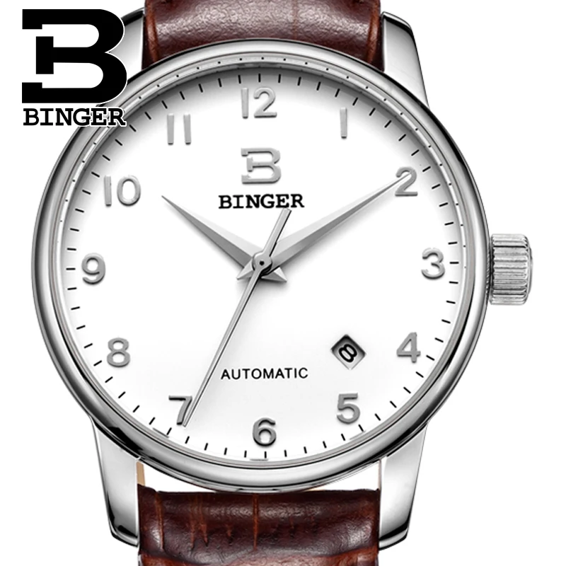 Switzerland watches men luxury brand18K gold Wristwatches BINGER business Mechanical Wristwatches leather strap B5005B 2
