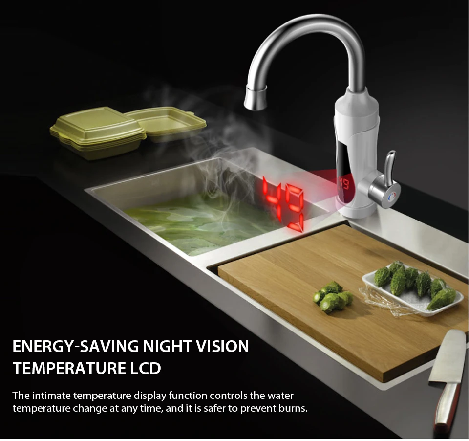 Ecofresh мгновенный проточный Электрический водонагреватель, кран для кухни, мгновенный нагрев водопроводной воды, светодиодный водонагреватель с европейской вилкой