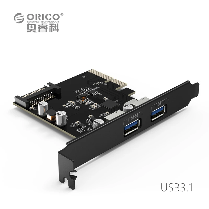 

ORICO PA31-2P 2 Ports USB3.1 Desktop Computer Board PCI-E ASM High Speed Express Card 10Gbps Hot Swap 15pin power supply - Black