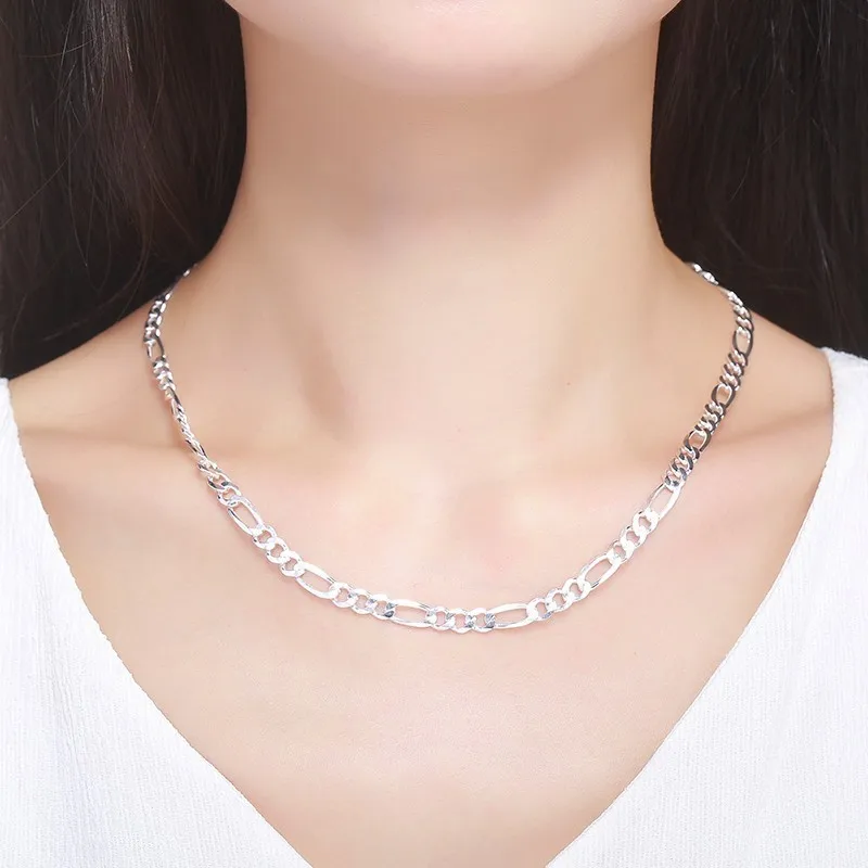 20-24" Pure Real 925 Sterling Silver Figaro Chains Necklaces Women Men Jewelry Boy Friend Gift 50cm-60cm 5.5mm Colier Wholesale