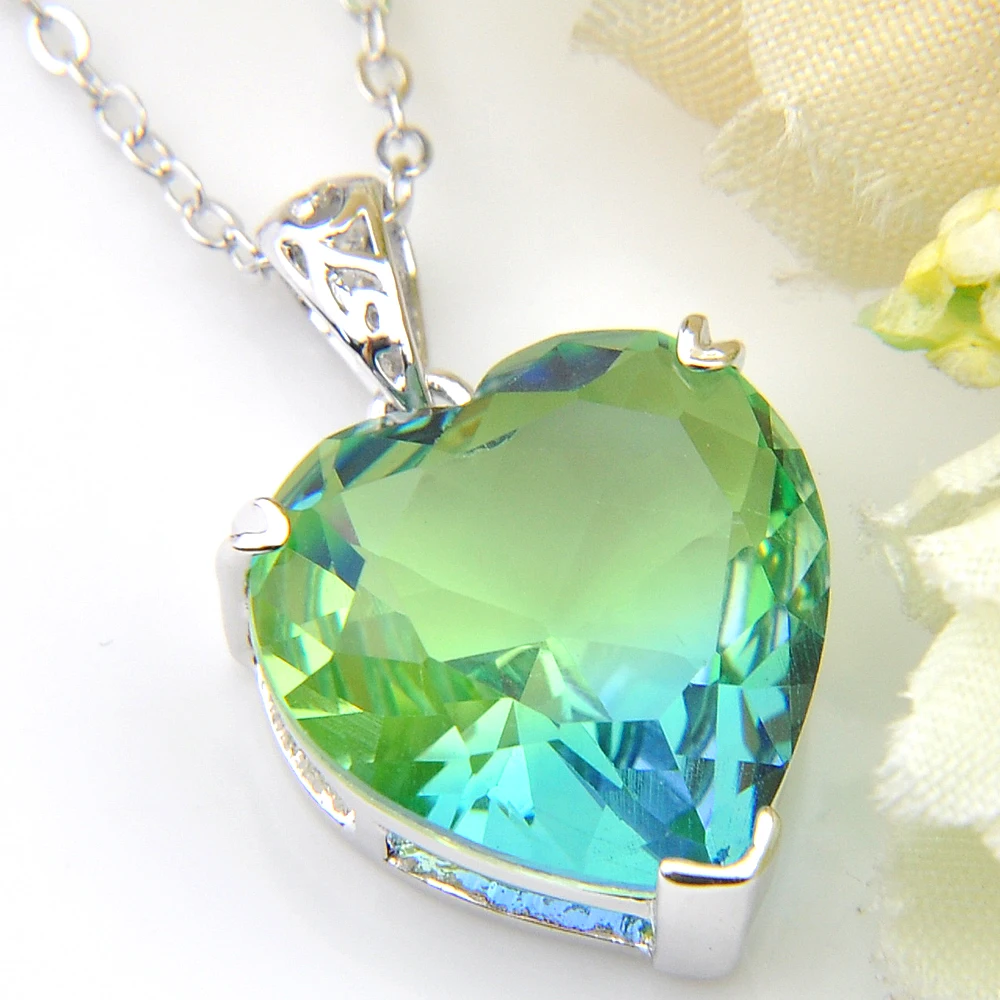 Luckyshine сердце Двухцветный турмалин синий камень серебряные подвески для ожерелий