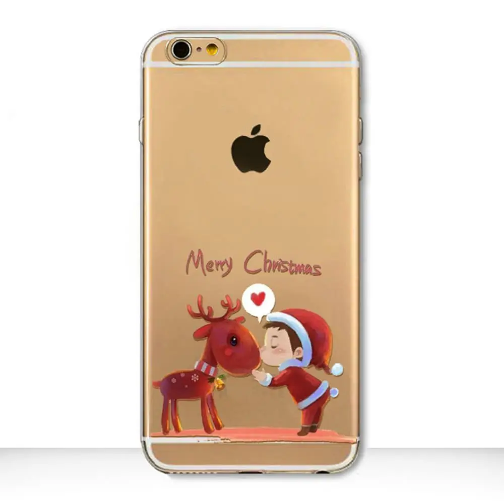 Christmas Festive Santa Reindeer Patterned Clear Soft TPU Case For iPhone 7 8 XR XS Max Phone Cover Coque For iPhone 6 SE 7 Plus (12)
