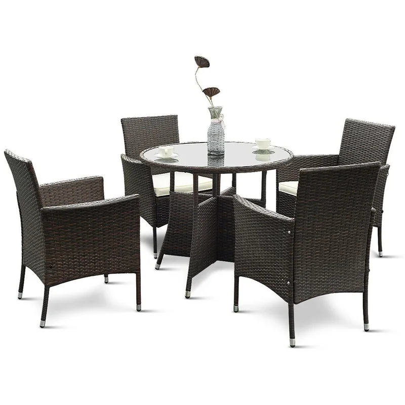

5 pcs PE Ratten Outdoor Furniture Set high quality eather resistant water proof PE rattan patio furniture tables chairs HW54440+