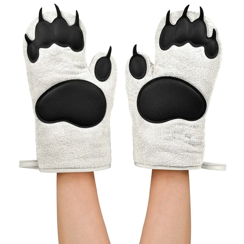 Силиконовый медведь лапа изоляционные перчатки портативная духовка перчатки кухонные принадлежности для выпечки - Цвет: Белый
