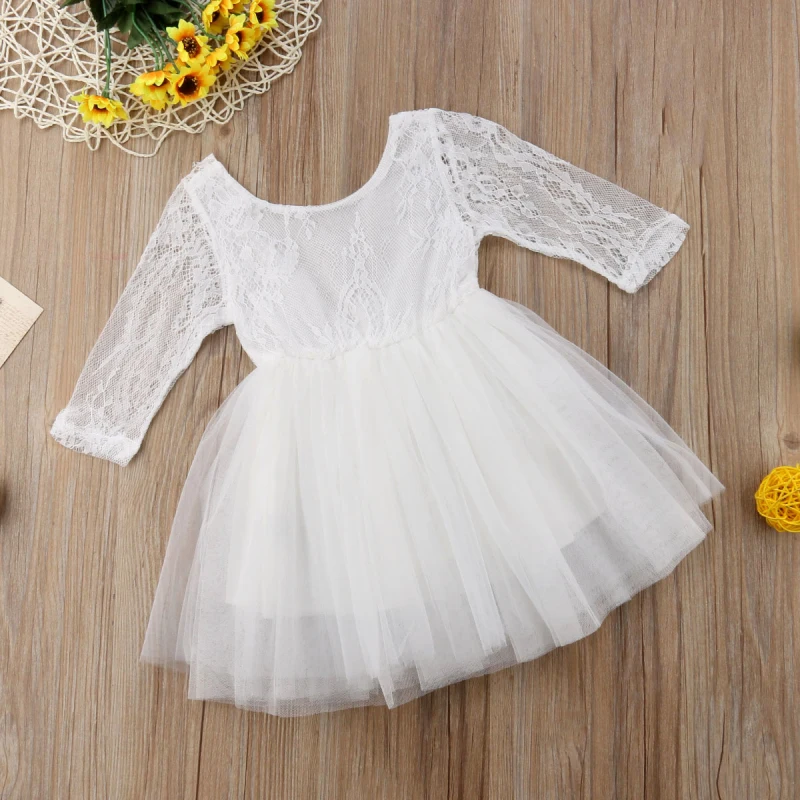 Pudcoco/Детское платье-пачка для маленьких девочек; кружевное платье принцессы с длинными рукавами; Вечерние платья подружки невесты на свадьбу; одежда для маленьких девочек