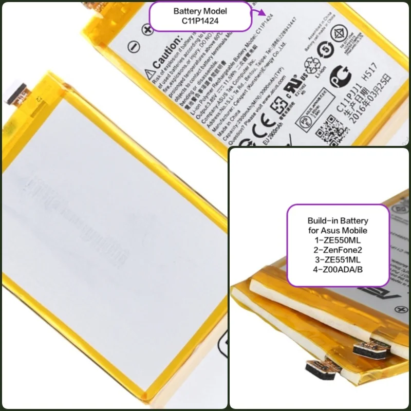 

Battery suitable for ASUS mobile with battery model C11P1424 for Zenfone2 Z00AD/ADA/ADB/ADC ZE551ML ZE550ML
