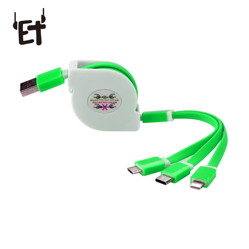 3 в 1 гибкий Портативный USB кабель для зарядки телефонов iPhone Android Тип C зарядное
