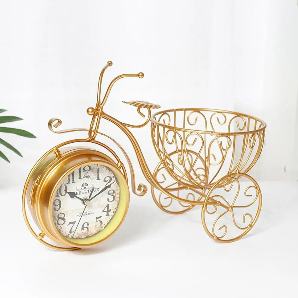 

Two-color Table Clock Retro Handmade Metal Manufacturing Bicycle Mute Clock Desktop Decoration With Storage Pen Holder Crafts