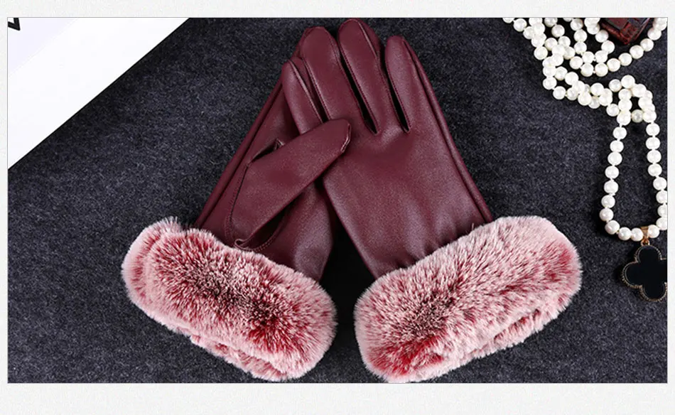 MLTBB новые модные женские теплые толстые зимние перчатки кожаные перчатки для сенсорного экрана варежки для женщин из кроличьего меха женские перчатки