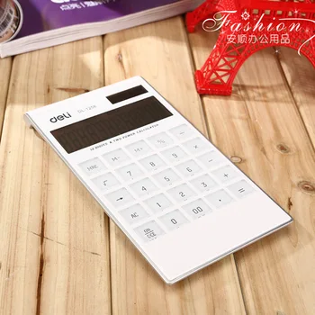 

New deli Creative Slim Portable mini 12 digital calculator Solar Energy crystal keyboard Dual power supply rekenmachine