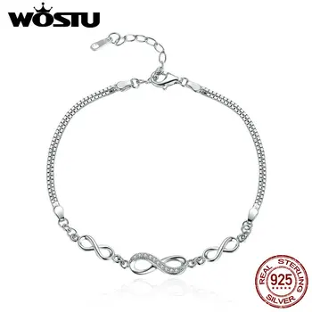 

WOSTU Hot Sale 925 Sterling Silver Endless Love Infinity Chain Link Adjustable Women Bracelet Luxury Silver Jewelry CQB037