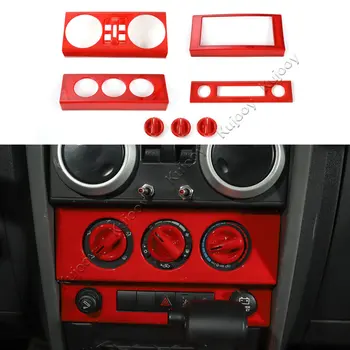 شراءإطار لوحة التحكم المركزي ABS باللون الأحمر/الأزرق/الكروم والفضي لغطاء ديكور سيارة Jeep Wrangler 2007-2010