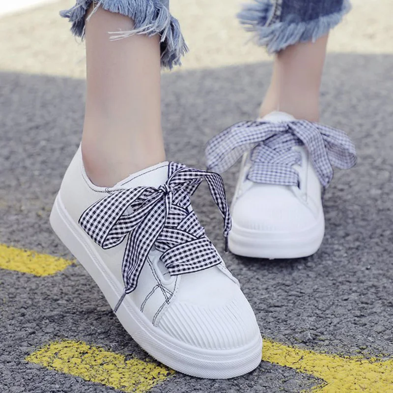 

Women Flats New Women Shoes White Sneakers Women Canvas Shoes Bow Ribbon Walking Shoes Female Casual Footwear Tenis Feminino