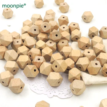 

60pc organic Beech Wood ECOFRIENDLY Geometric Teether Beads Wooden Octagon Baby Teether DIY Accessories 20mm EA290A