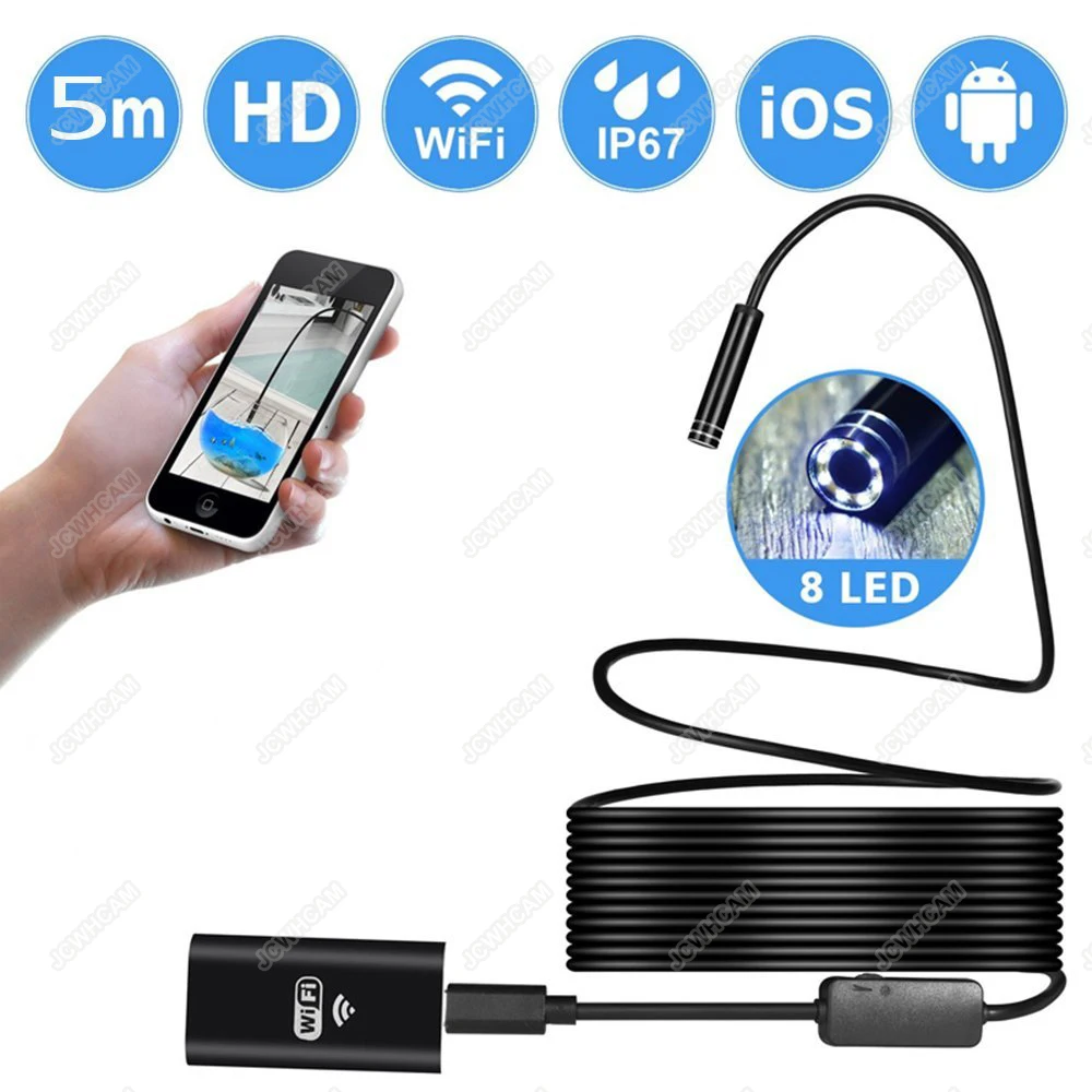 Beste 1 5 7 M Kabel 8 MM OD HD 720 P Wifi Endoscop Android USB IOS Endoscoop Camera Flexibele Draad Buis Kabel Voertuig Pijp Inspectie Cam