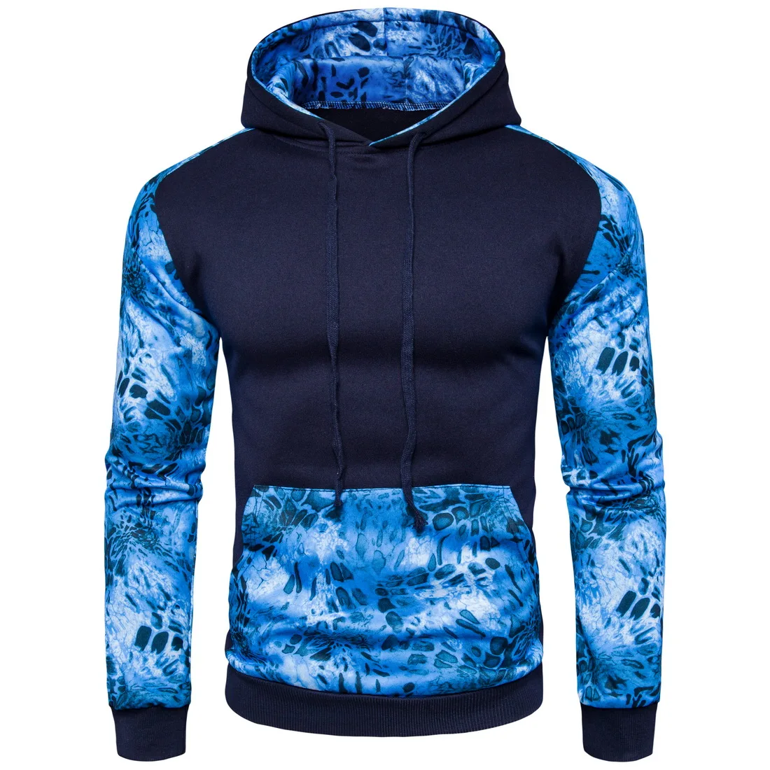 Brand 2017 Hoodie Dark Blue Leopard Print Hoodies Men Fashion Tracksuit