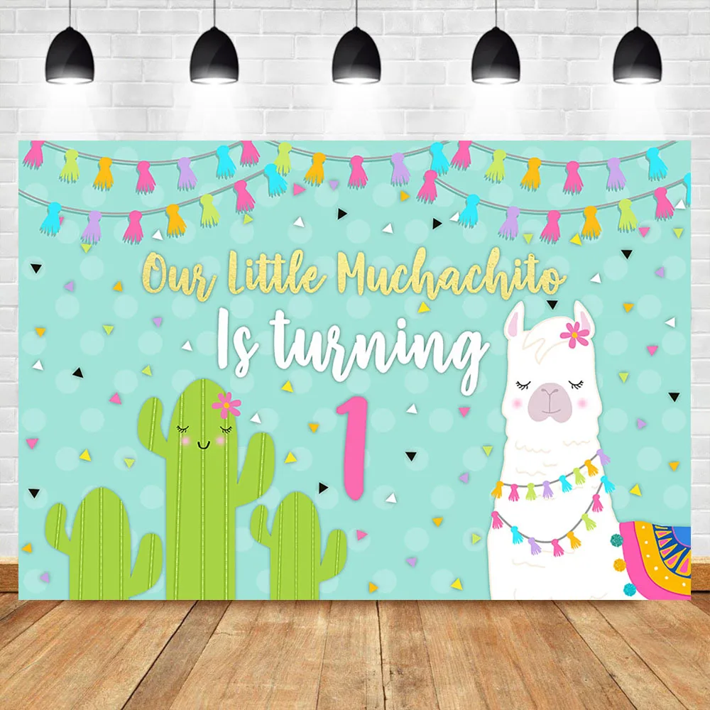 

NeoBack Mexican Backdrop Alpaca Cactus Background First Birthday Party Photo Backdrops Colour Flag Banner Photo Background