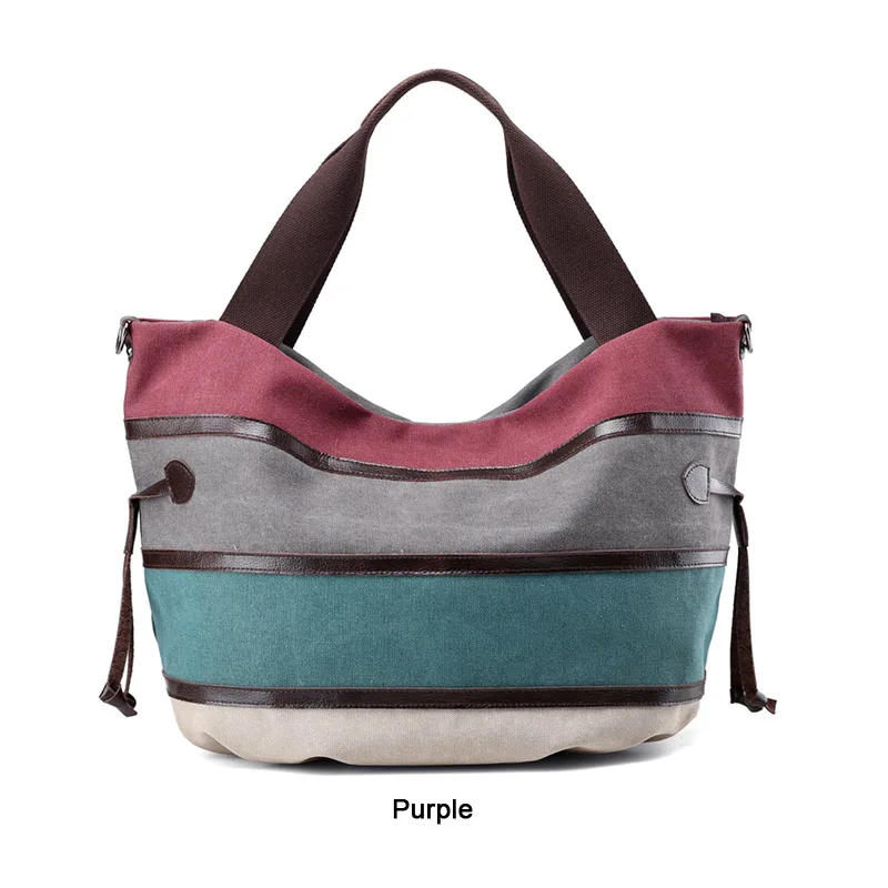 Женские Простые сумки через плечо, Женская тканевая сумка Хобо, сумки в полоску, модные сумки через плечо, Большая вместительная сумка - Цвет: Фиолетовый