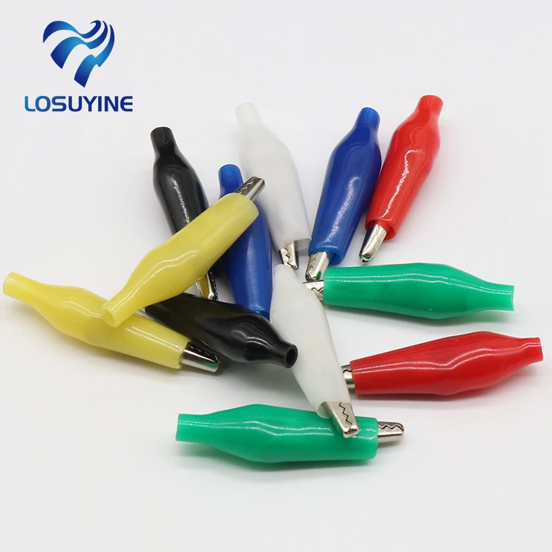 12Pcs Insulation Metal Alligator Clip Electric Test 45MM Lead Red Black Blue Green White Yellow small crocodile clip