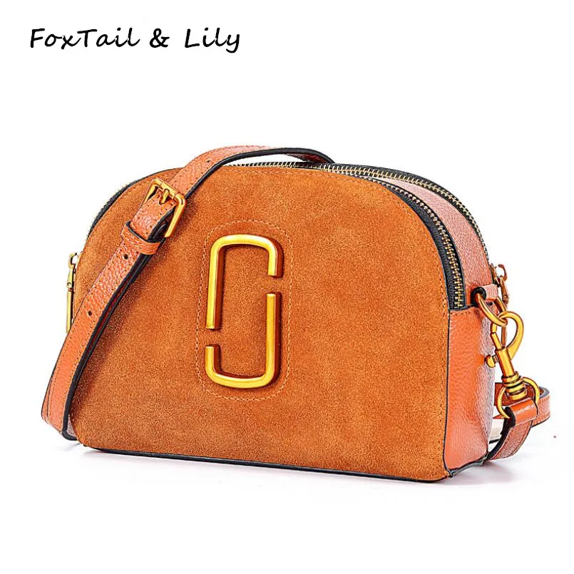 

FoxTail & Lily Double Zipper Design Small Ladies Crossbody Bag Genuine Leather Women Shoulder Messenger Bags Metal Decoration
