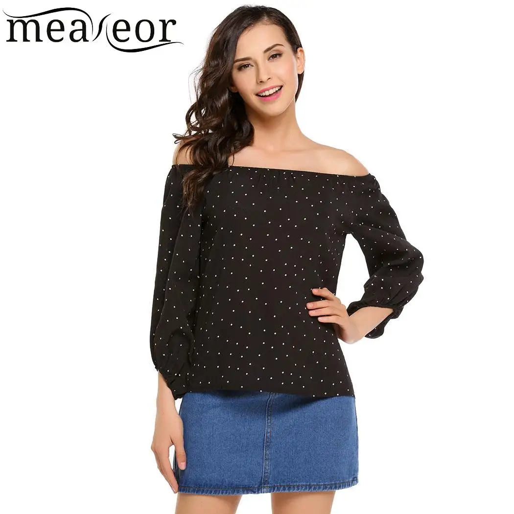 

Fashion Women chiffon blouse shirts Tops Casual O-Neck Long Sleeves Blouses Spring Summer Slash Neck Chiffon Polka Dots Shirt