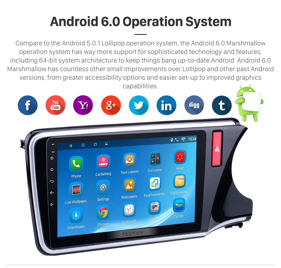 Best Harfey  10.1" Android 8.1 Car Head Unit Radio Player GPS Navigation For HONDA CITY RHD 2014 2015 2016 2017 with Bluetooth wifi 5
