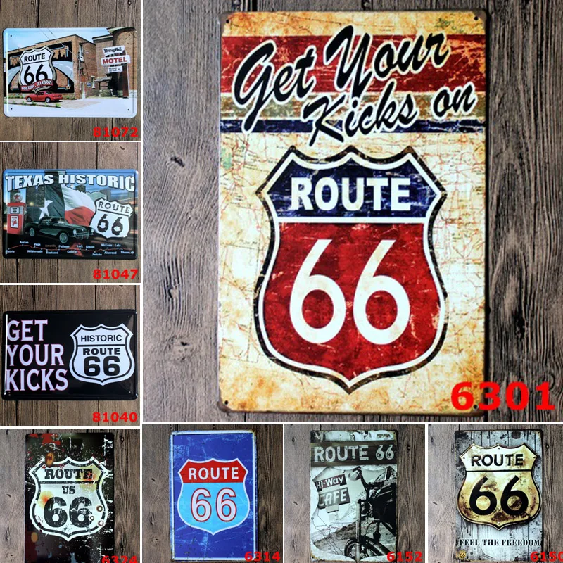 American Historic Old Route 66 Vintage Metal Tin Signs Home Decor Bar Pub KTV Garage Plates Metal Wall Art Poster