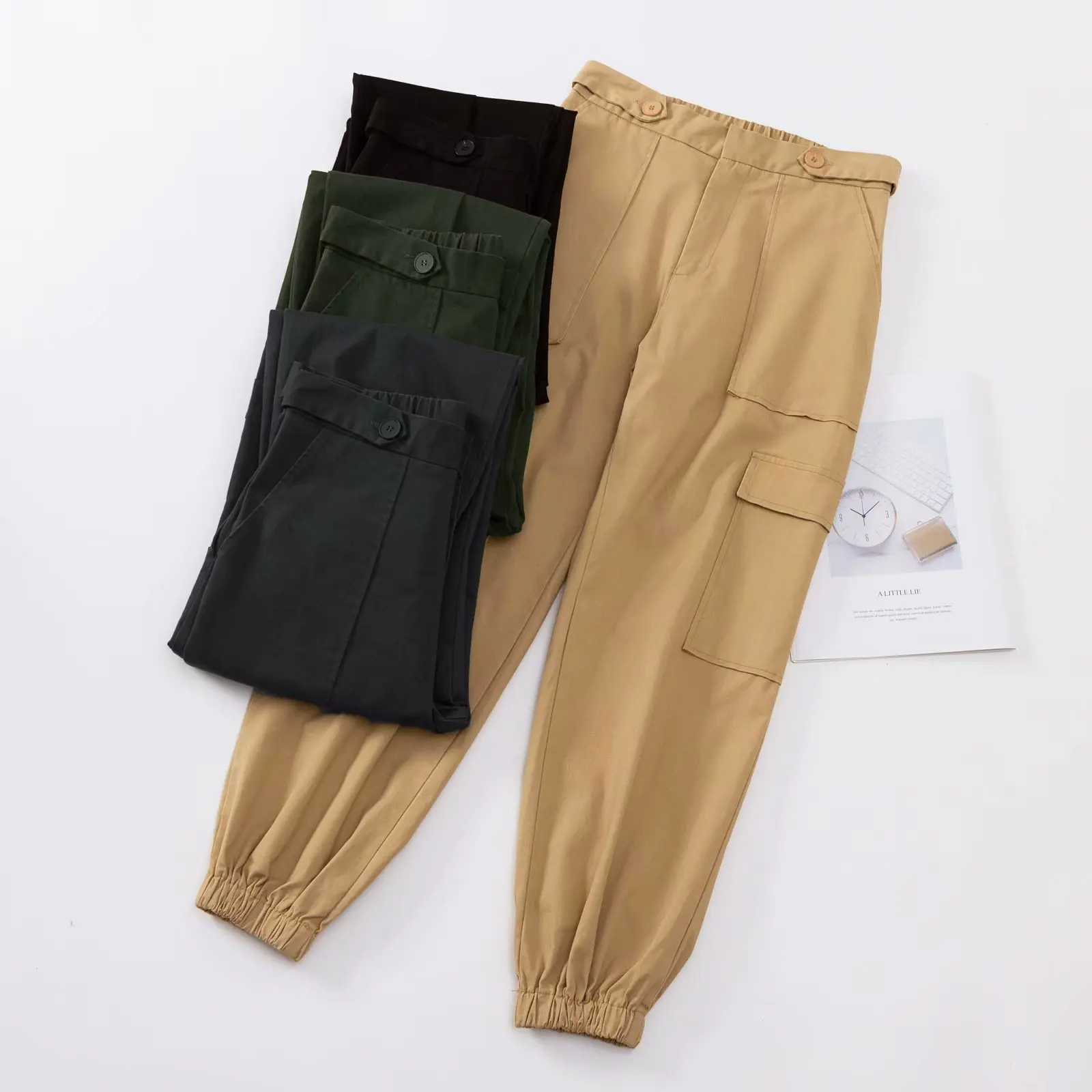 Винтажные черные Хаки женские брюки-Карго карманы Свободные мешковатые шаровары брюки с высокой талией джоггеры уличные брюки женские уличные