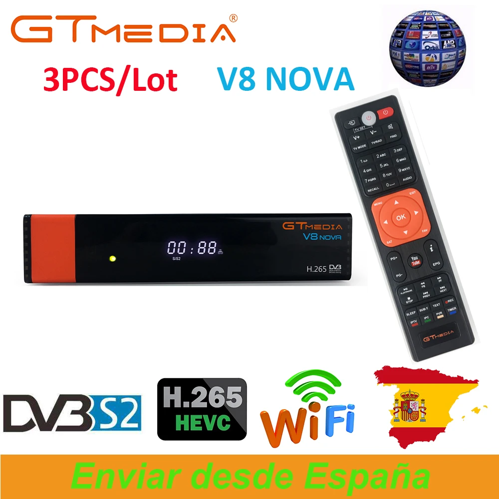 

3pcs/Lot 1 Year Europe C-line Server GTMedia V8 Nova H.265 DVB-S2 Satellite Receiver Full HD 1080P Spain DE PK V8 Super Receptor