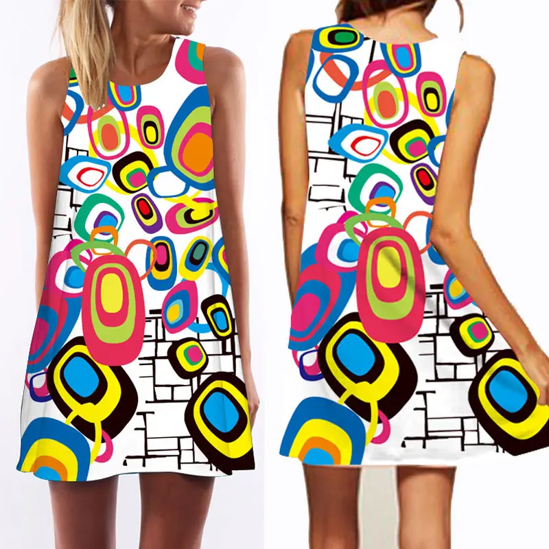 Женское летнее платье с круглым вырезом без рукавов|ladies summer dress|summer dressmini dress |