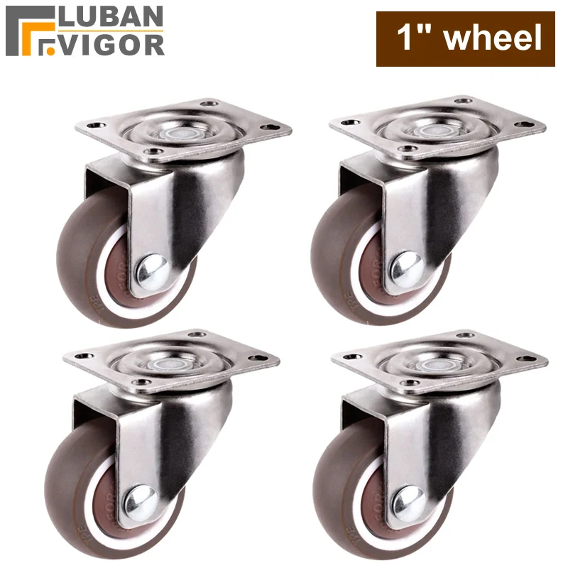 4 PCS Mini Small Casters Diameter 1inch// 25mm TPE Rubber Super Mute Wheels