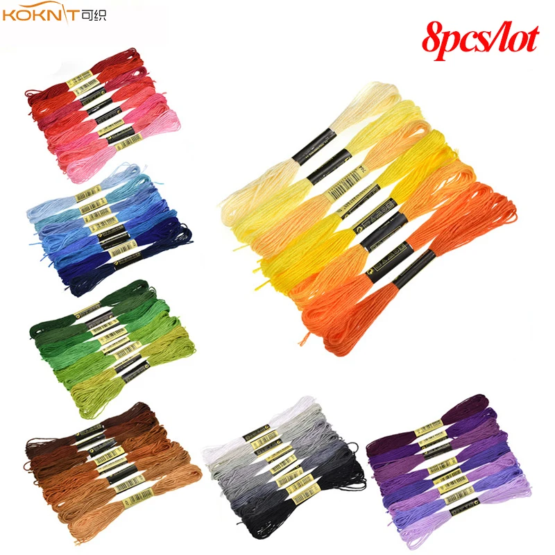 

KOKNIT 8pcs/lot Similar Color Embroidery Threads Cross Stitch Floss 6 Shares Embroidery Thread Sewing Skeins Craft For Women Mom
