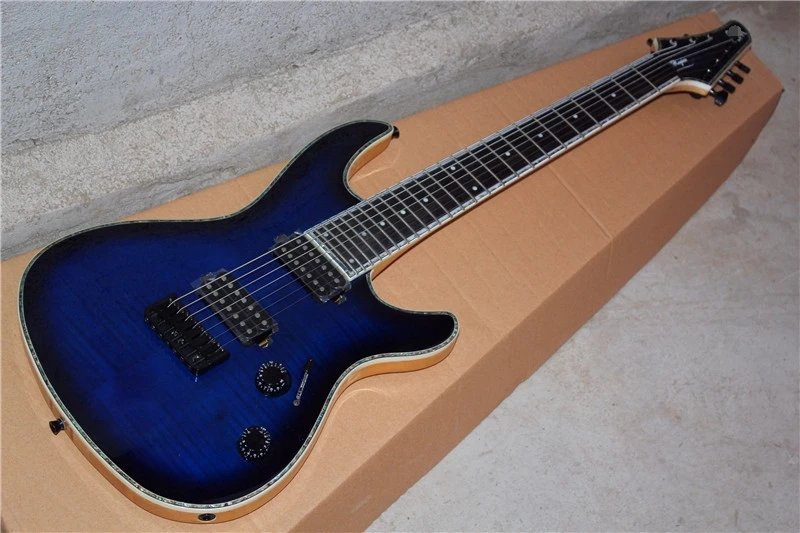 

Ebony fingerboard 24 frets 7 strings mayones Tiger stripes sapphire electric guitar with Alder wood body with fixed bridge