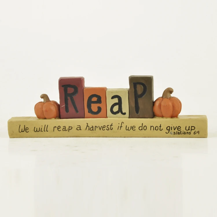 Reap Block on Incription Base Pumpkin Harvest Figurine Fairy Garden Decoration with Encourangement words Never Give up | Дом и сад