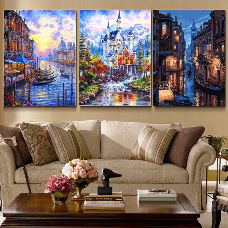 3 Pcs/Set Sailing Boat DIY Painting By Numbers Drawing ...