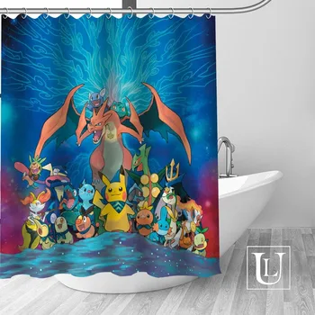 

Big Sale New Custom Pokemon Pikachu Modern Shower Curtain with Hooks bathroom Waterproof Polyester Fabric