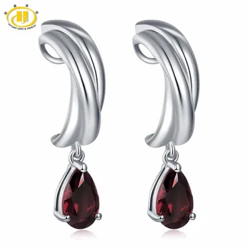 

Hutang Stone Stud Earrings Natural Gemstone Red Garnet Solid 925 Sterling Silver Fine Fashion Jewelry for Women's Girls Gift NEW