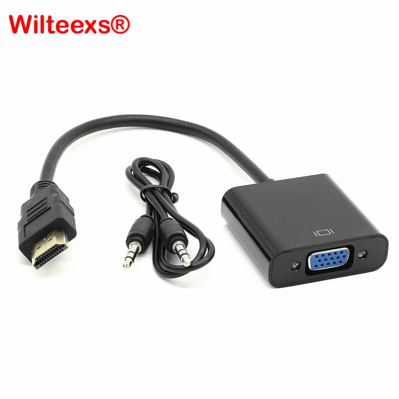 WILTEEXS HDMI в VGA с аудиокабелем позолоченный Высокоскоростной 1080P конвертер адаптер