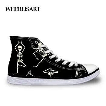 

WHEREISART Skull Printing Sneakers High Top Men Summer Breathable Shoes High Quality Men's New High Top Canvas Vulcanize Shoes