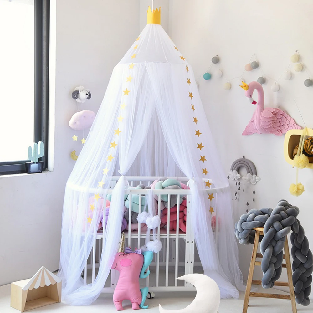 

Urijk Pink Princess Mosquito Net for Children Girls Canopy Baby Kids Lace Four Corner Post Student Bed Mosquito Net Room Decor
