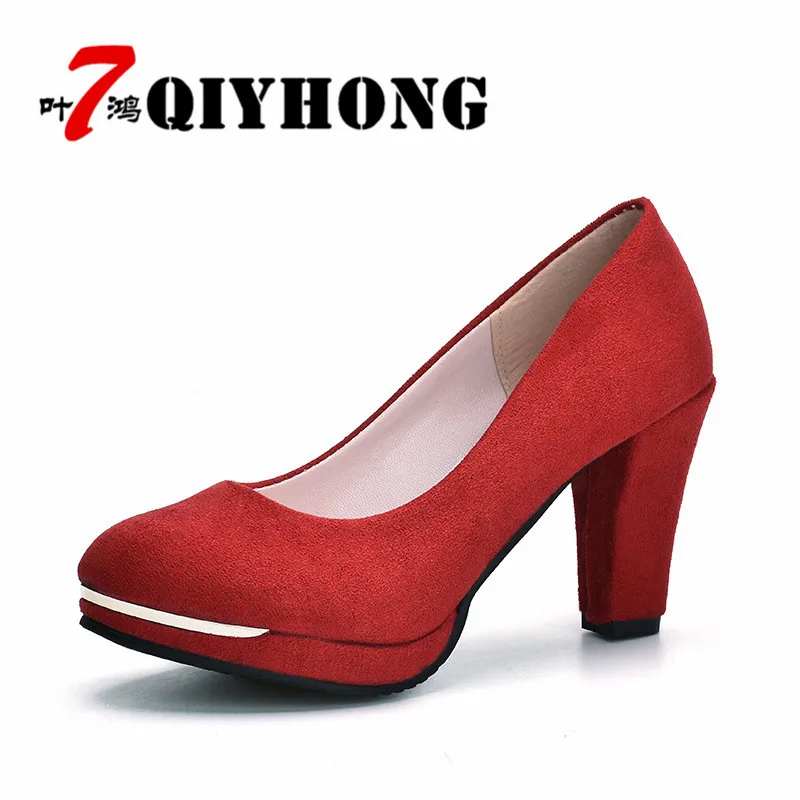 

Summer New Round Rough With Women'S Singles Shoes Waterproof Platform Suede High Heels Ultra High-Heeled Plus Size Shoes Woman