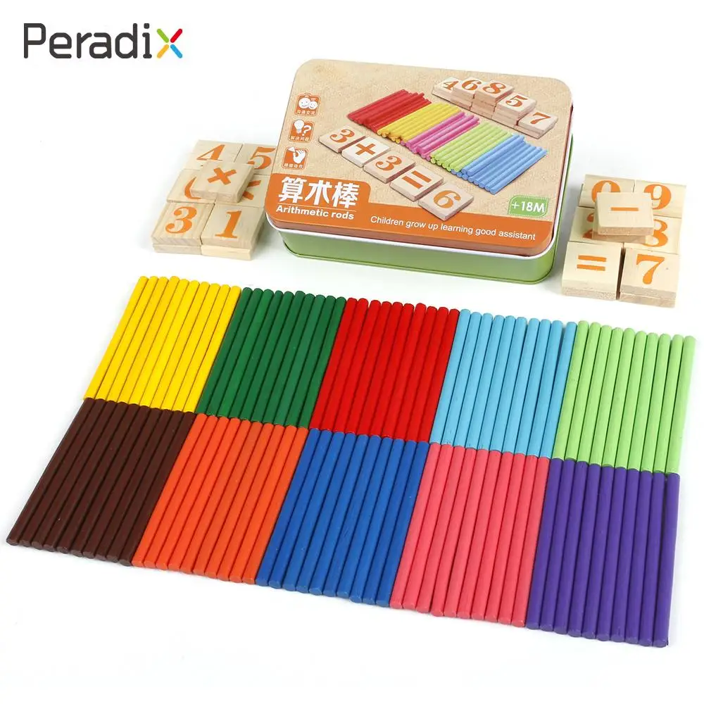 

Counting Rod Counting Wooden Blocks Arithmetic Rod Math Preschool Interesting Kids Multi-Colored Teaching Aids Tin Box Toy
