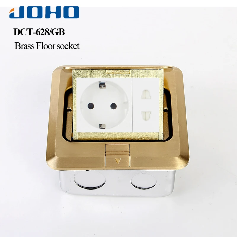 JOHO Socket Pop Up Floor Outlet Box Residential/General-Purpose With 16A European And RJ45 Data Brass Panel | Обустройство дома