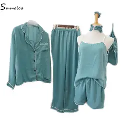 Женская пижама Smmoloa, комплект из 7 предметов, летние весенние пижамы, Корейская Пижама для сна